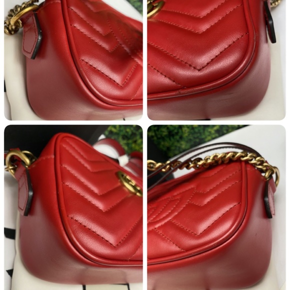 Gucci GG Marmont Mini Red Matelasse Leather Crossbody (E028007489) - Picture 7 of 16